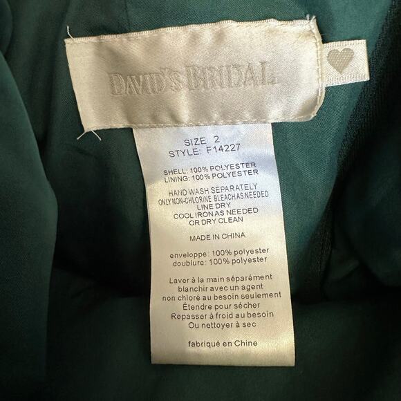 David's Bridal Strapless Slim Charmeuse Gown Emerald Green Dress with Pockets - Picture 3 of 5